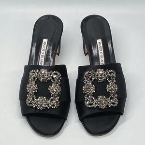 Manolo Blahnik Martanew 50MM Embellished Satin Mules size 37.5